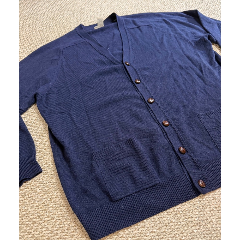 LL Bean Mens XXL Tall Navy 100% Lambswool Button Cardigan Sweater old money VTG - Picture 3 of 6